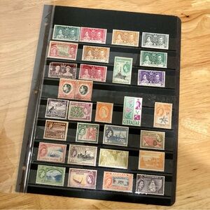 Vintage UK Stamp Collection Page Ephemera British Stamps 1930s - 1960s